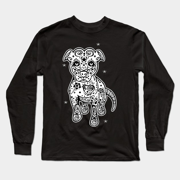 Sugar Skull Pretty Pittie Long Sleeve T-Shirt by heathengirl64